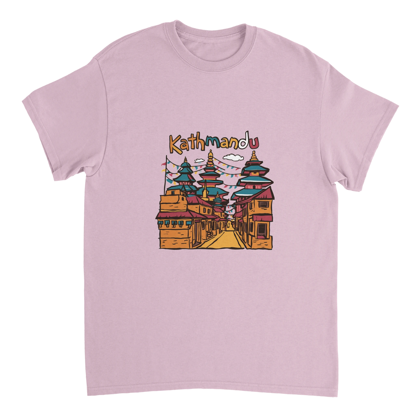 light pink Kathmandu Nepal Unisex Travel T-Shirt perfect for travelers and gift seekers