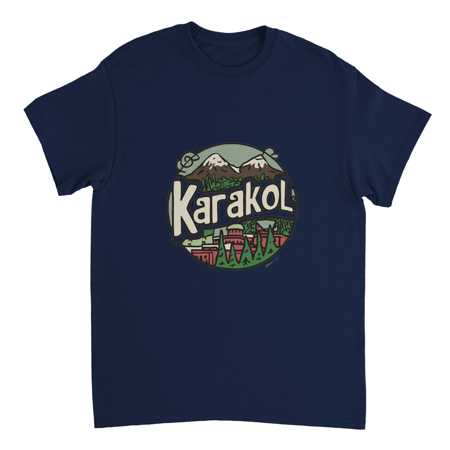 navy Karakol Kyrgyzstan Unisex Travel T-Shirt perfect for travelers and gift seekers