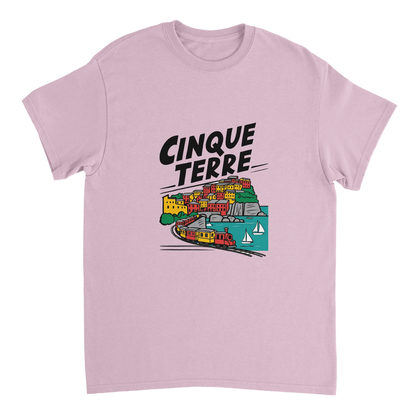 light pink Cinque Terre Italy Unisex Travel T-Shirt perfect for travelers and gift seekers