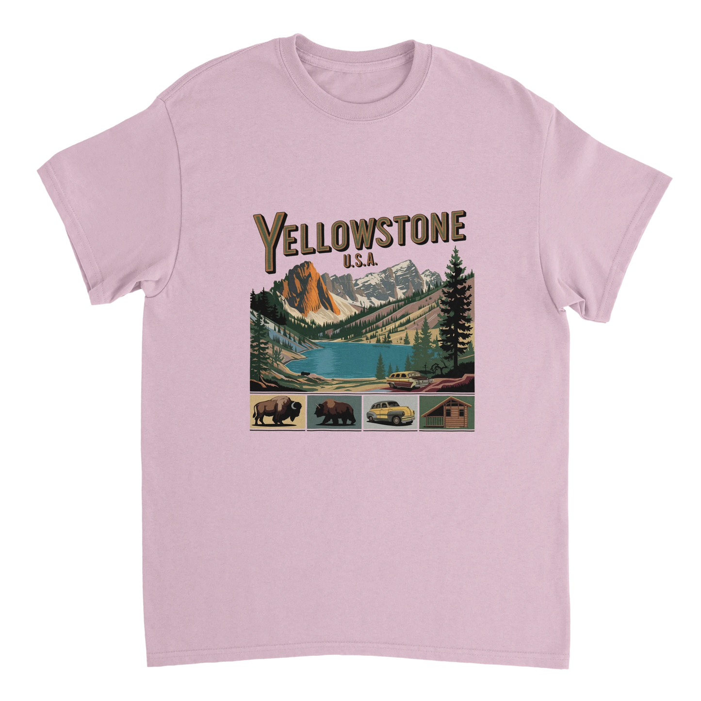 light pink Yellowstone USA Unisex Travel T-Shirt perfect for travelers and gift seekers