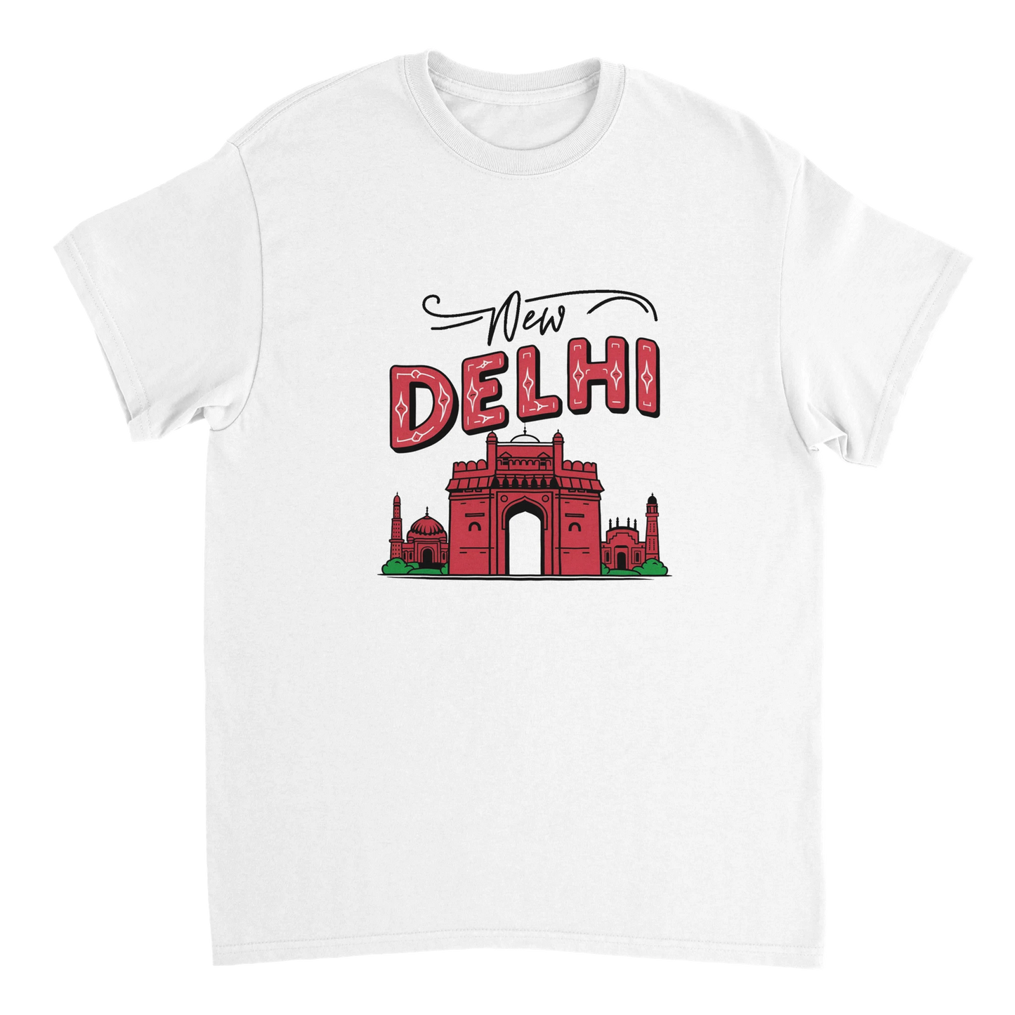 white New Delhi India Unisex Travel T-Shirt perfect for travelers and gift seekers