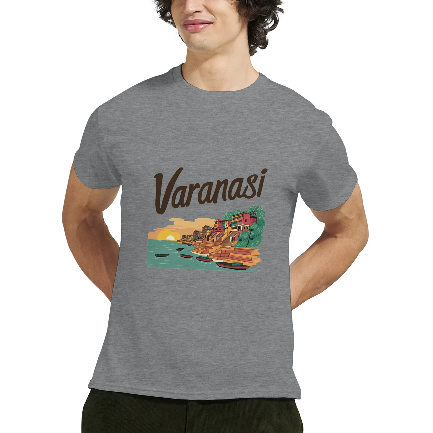 Varanasi India Unisex Travel T-Shirt featuring a man perfect for travelers and gift seekers