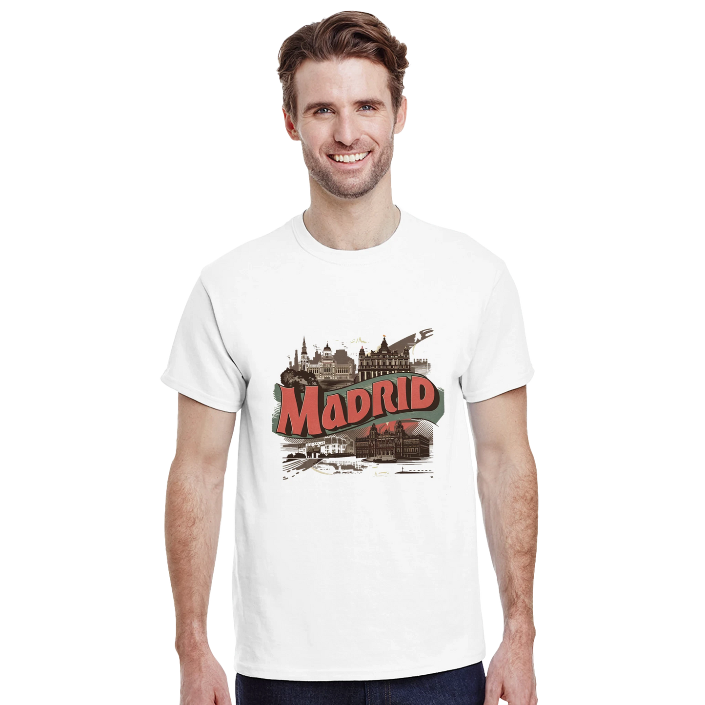 Madrid Spain Unisex Travel T-Shirt featuring a man perfect for travelers and gift seekers