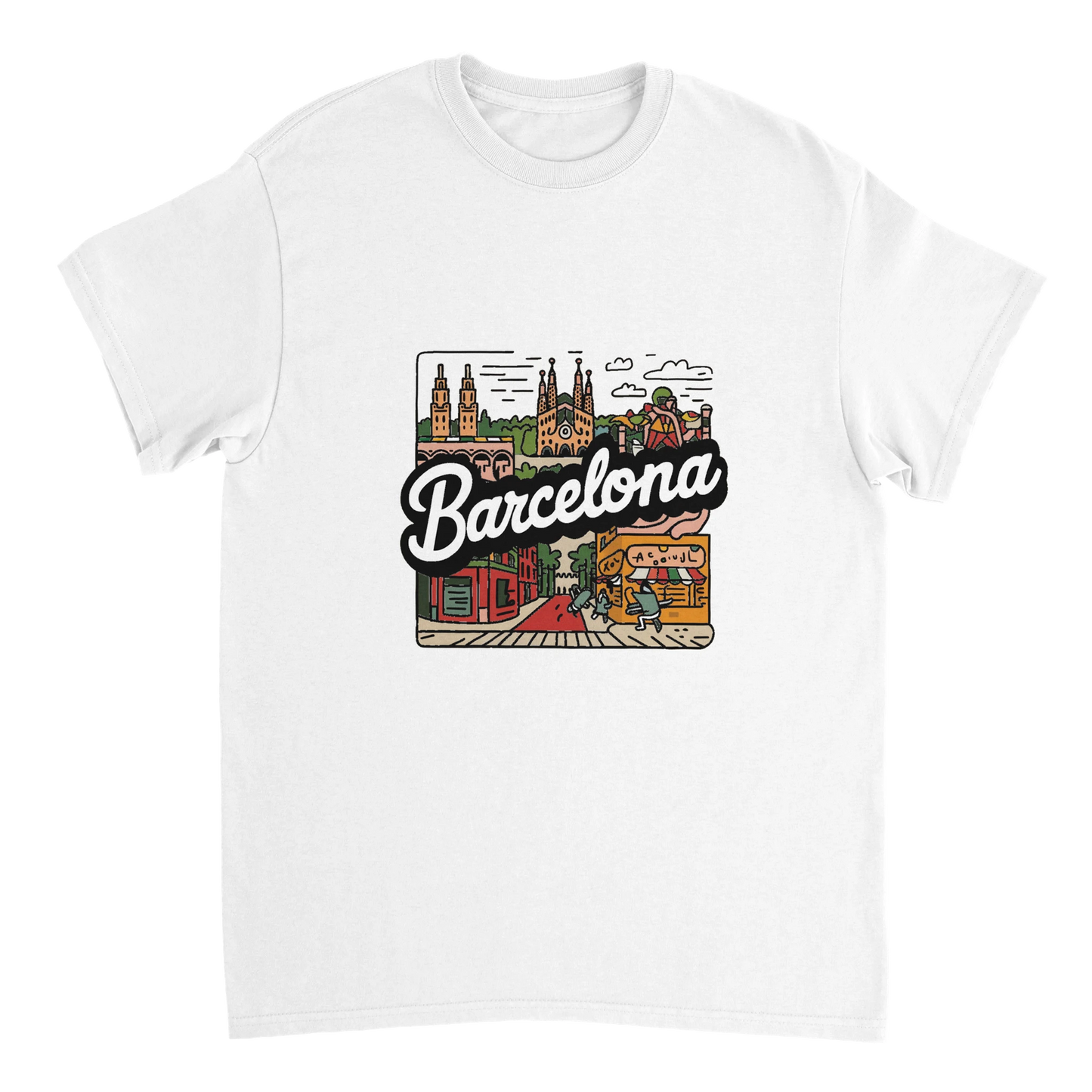 white Barcelona Spain Unisex Travel T-Shirt perfect for travelers and gift seekers