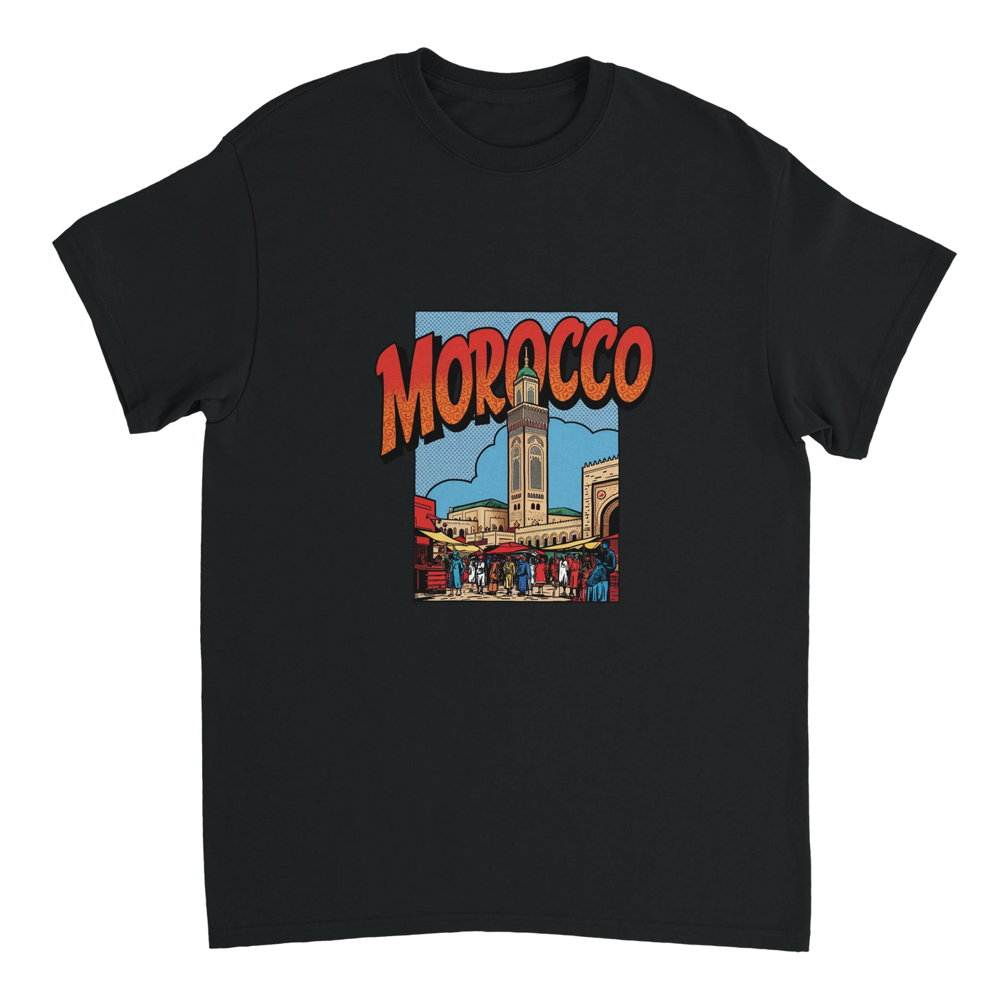 black Morocco Unisex Travel T-Shirt perfect for travelers and gift seekers