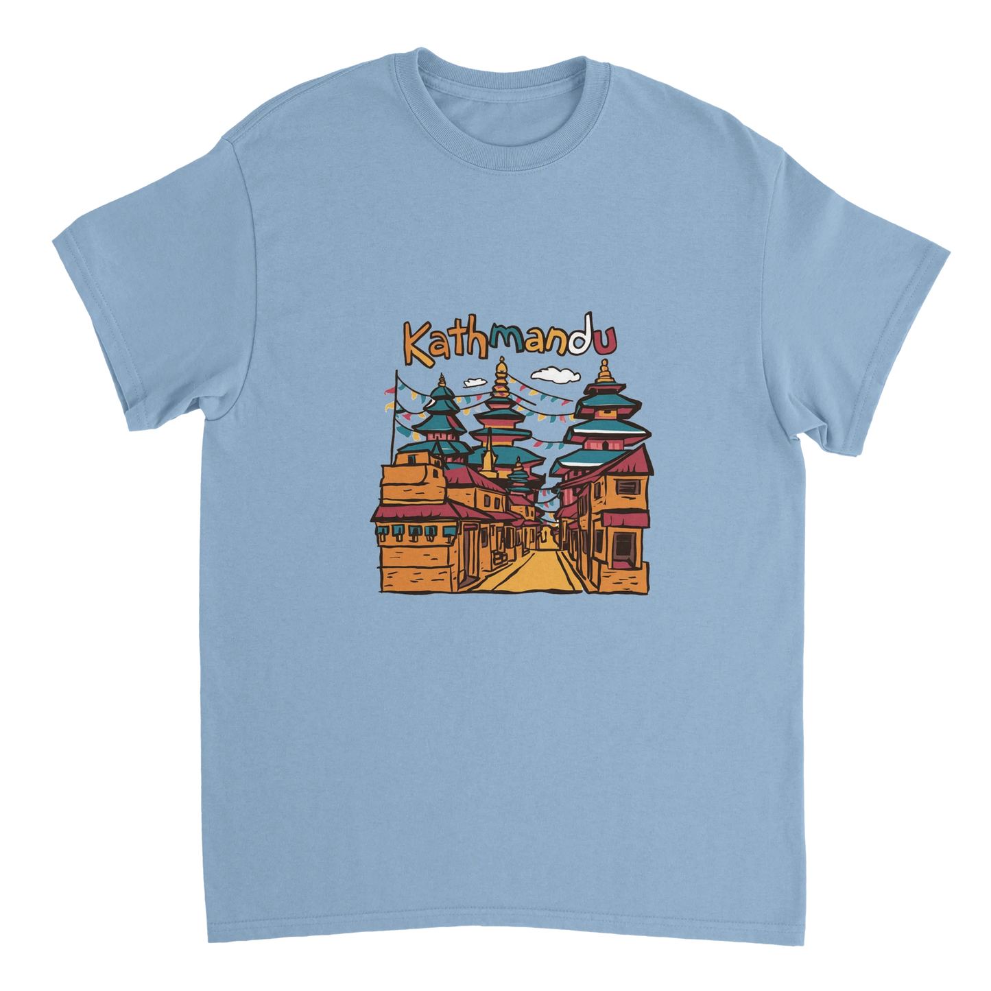 light blue Kathmandu Nepal Unisex Travel T-Shirt perfect for travelers and gift seekers