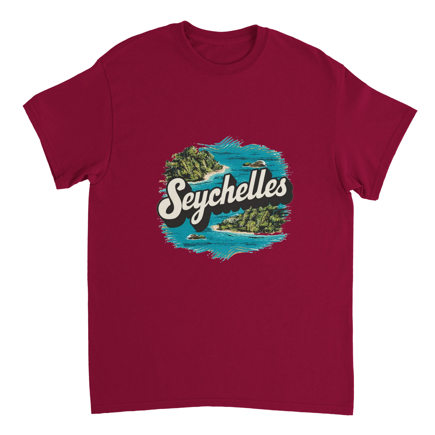 cardinal red Seychelles Unisex Travel T-Shirt perfect for travelers and gift seekers