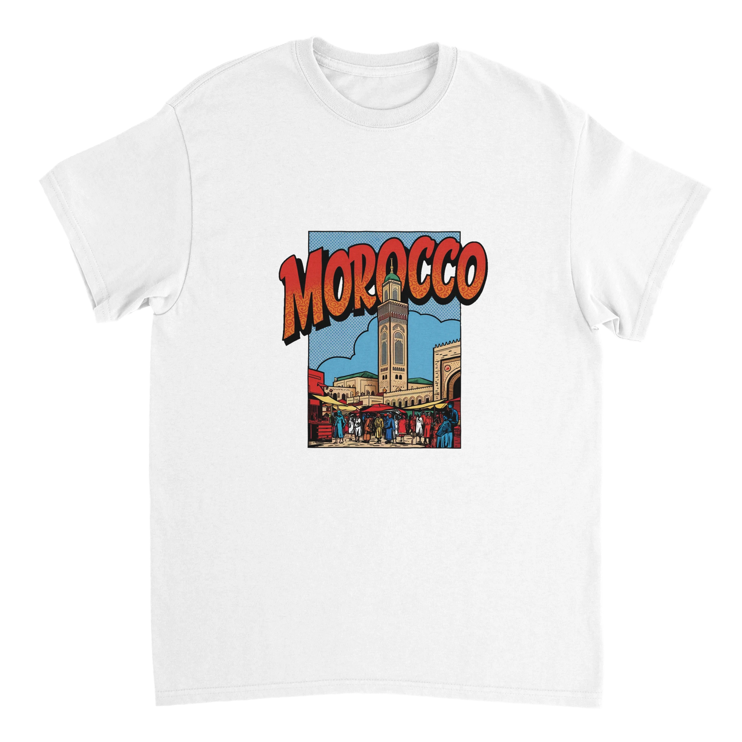 white Morocco Unisex Travel T-Shirt perfect for travelers and gift seekers