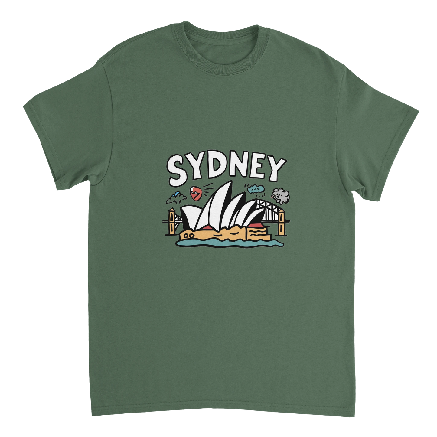 military green Sydney Australia Unisex Travel T-Shirt perfect for travelers and gift seekers