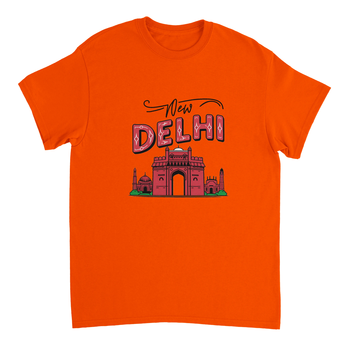 orange New Delhi India Unisex Travel T-Shirt perfect for travelers and gift seekers