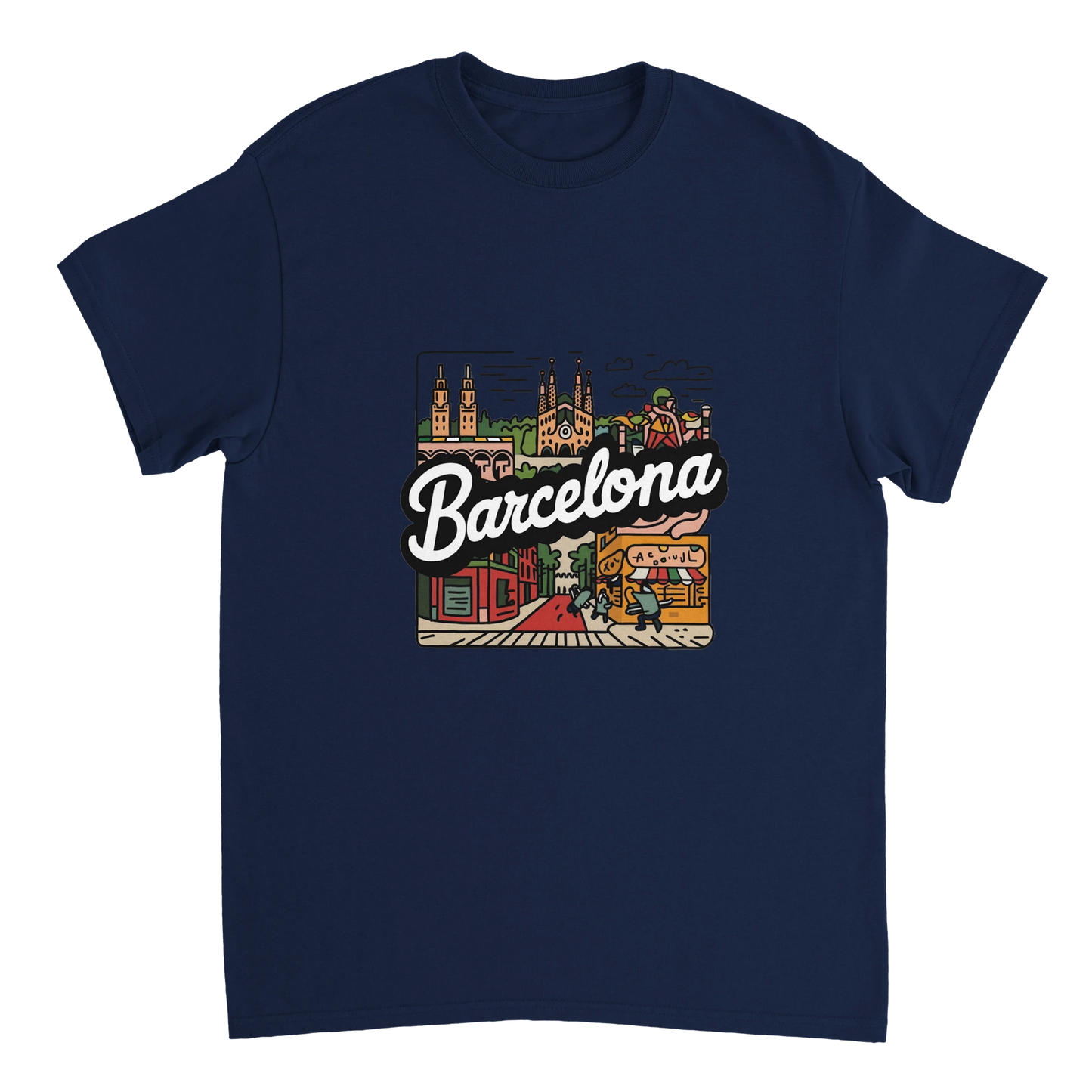 navy Barcelona Spain Unisex Travel T-Shirt perfect for travelers and gift seekers