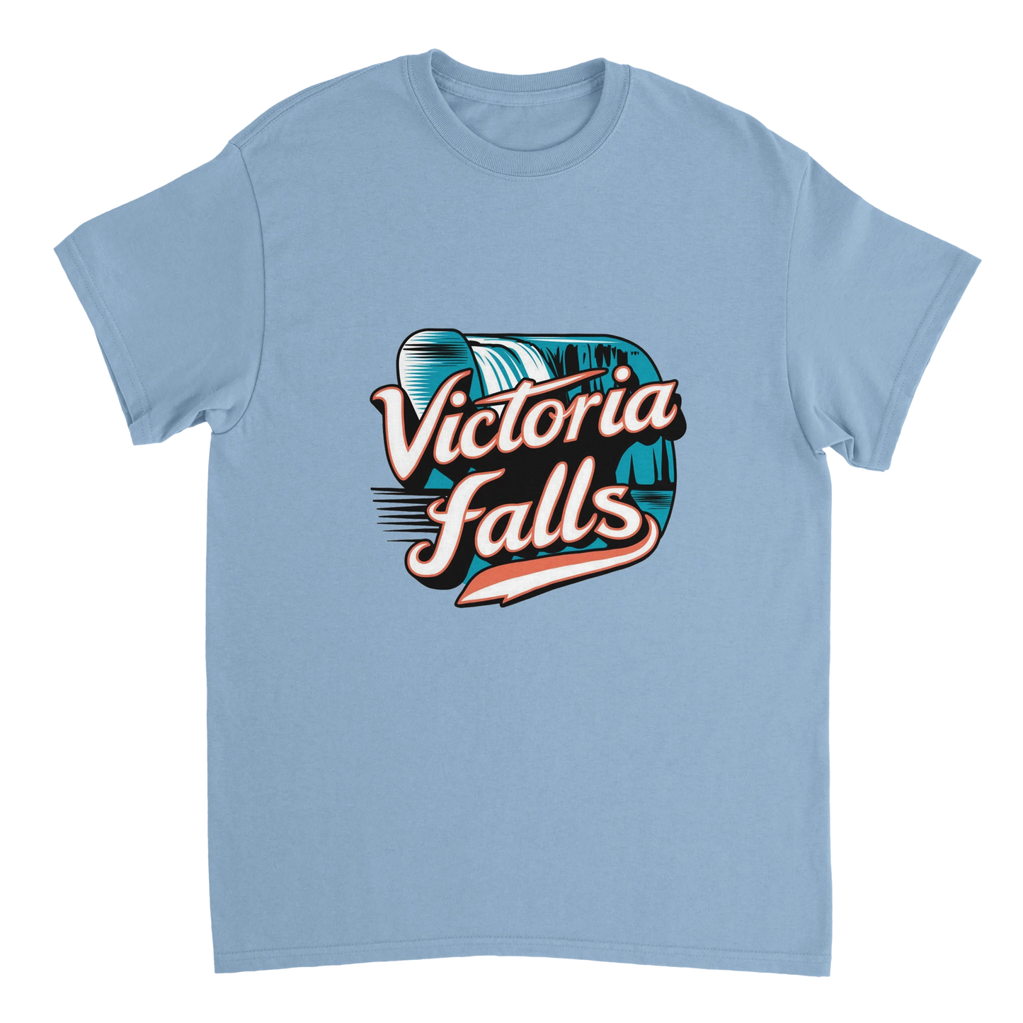 light blue Victoria Falls Unisex Travel T-Shirt perfect for travelers and gift seekers