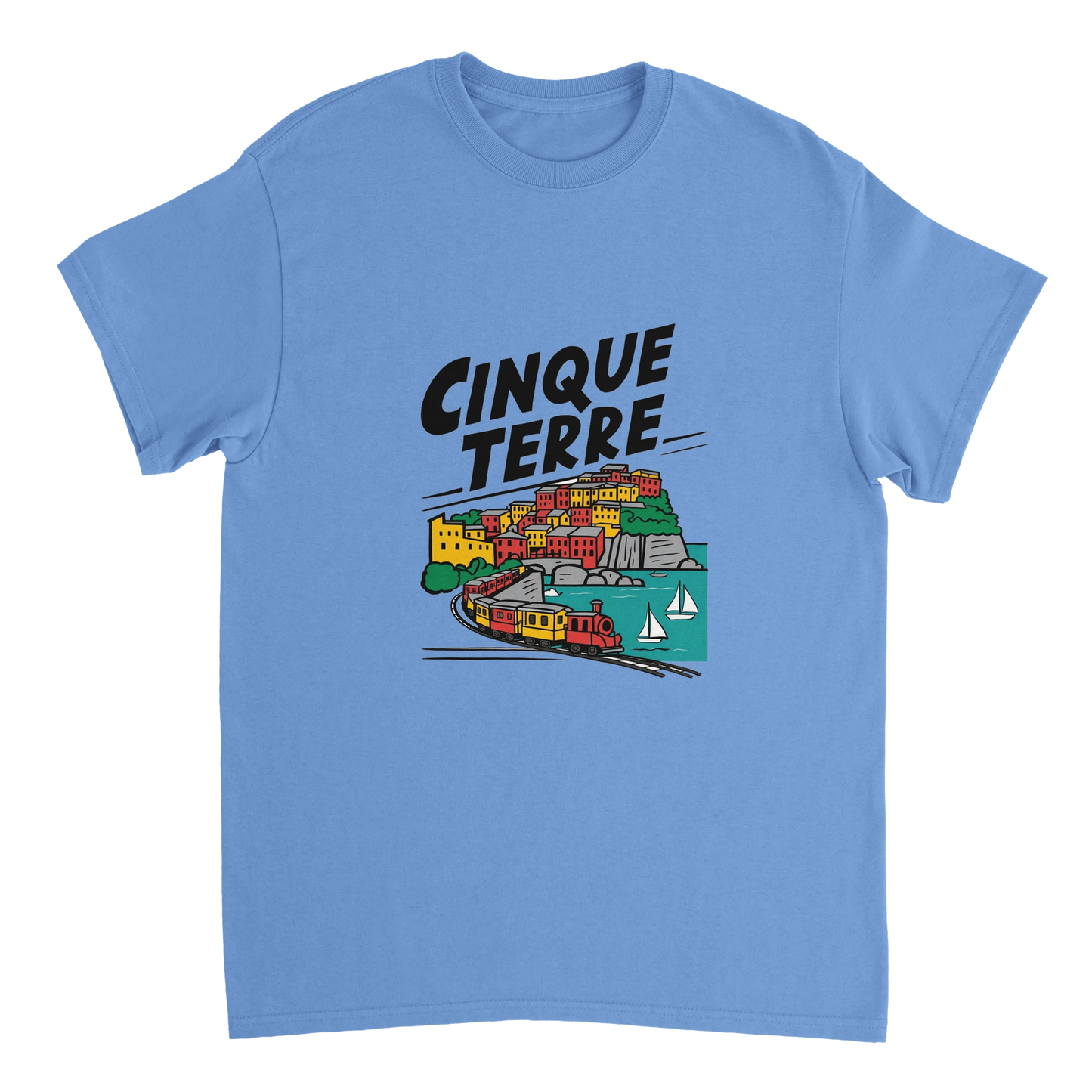 carolina blue Cinque Terre Italy Unisex Travel T-Shirt perfect for travelers and gift seekers