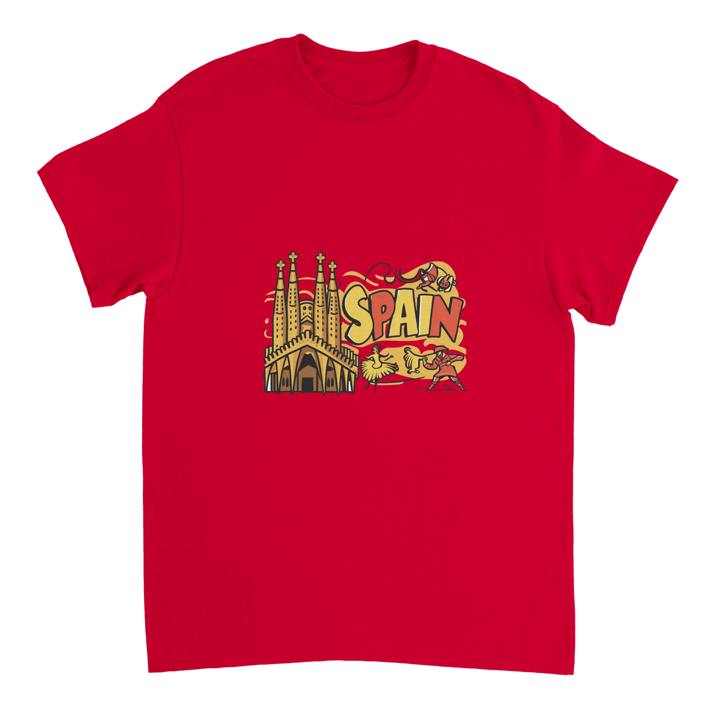 red Spain Unisex Travel T-Shirt perfect for travelers and gift seekers