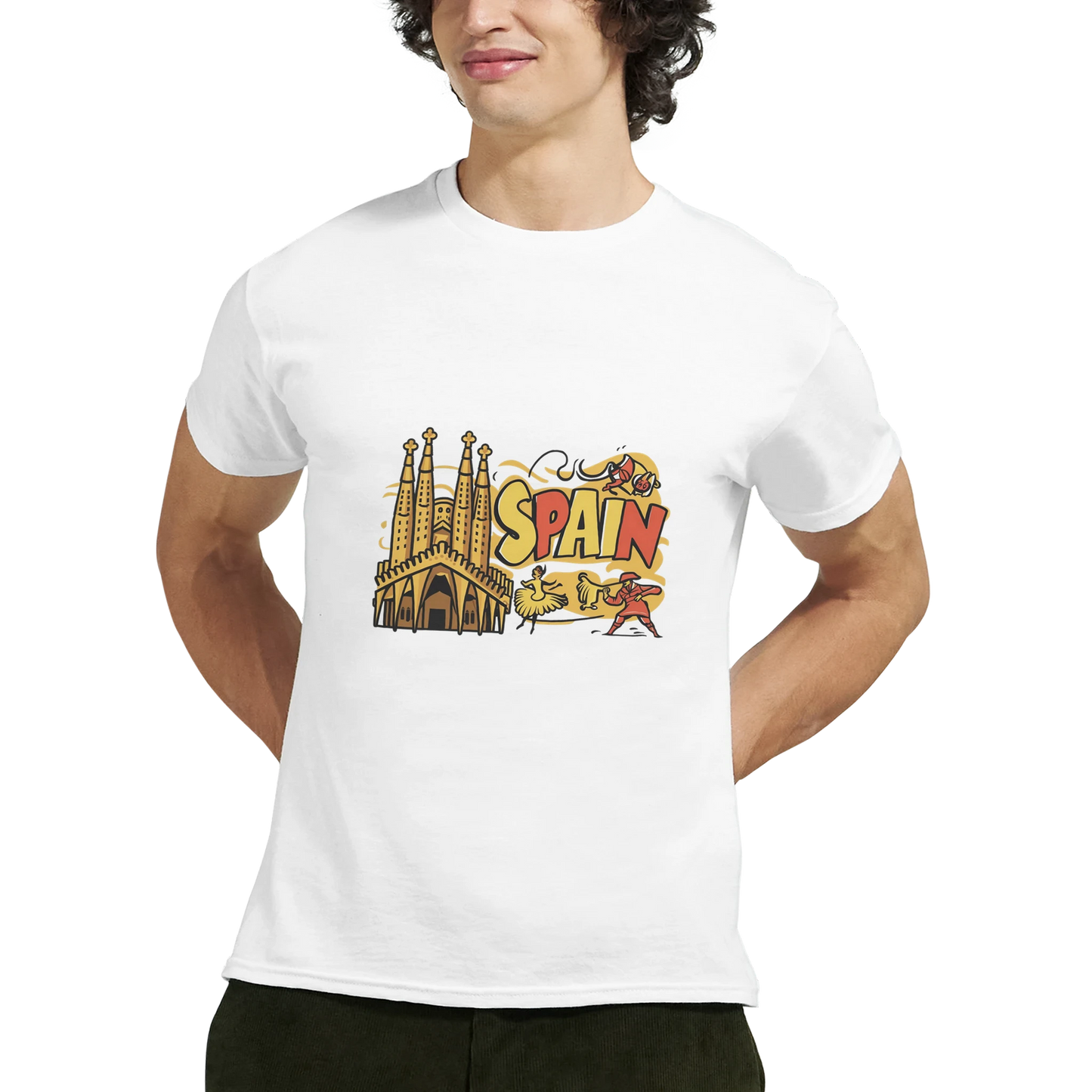 Spain Unisex Travel T-Shirt featuring a man perfect for travelers and gift seekers