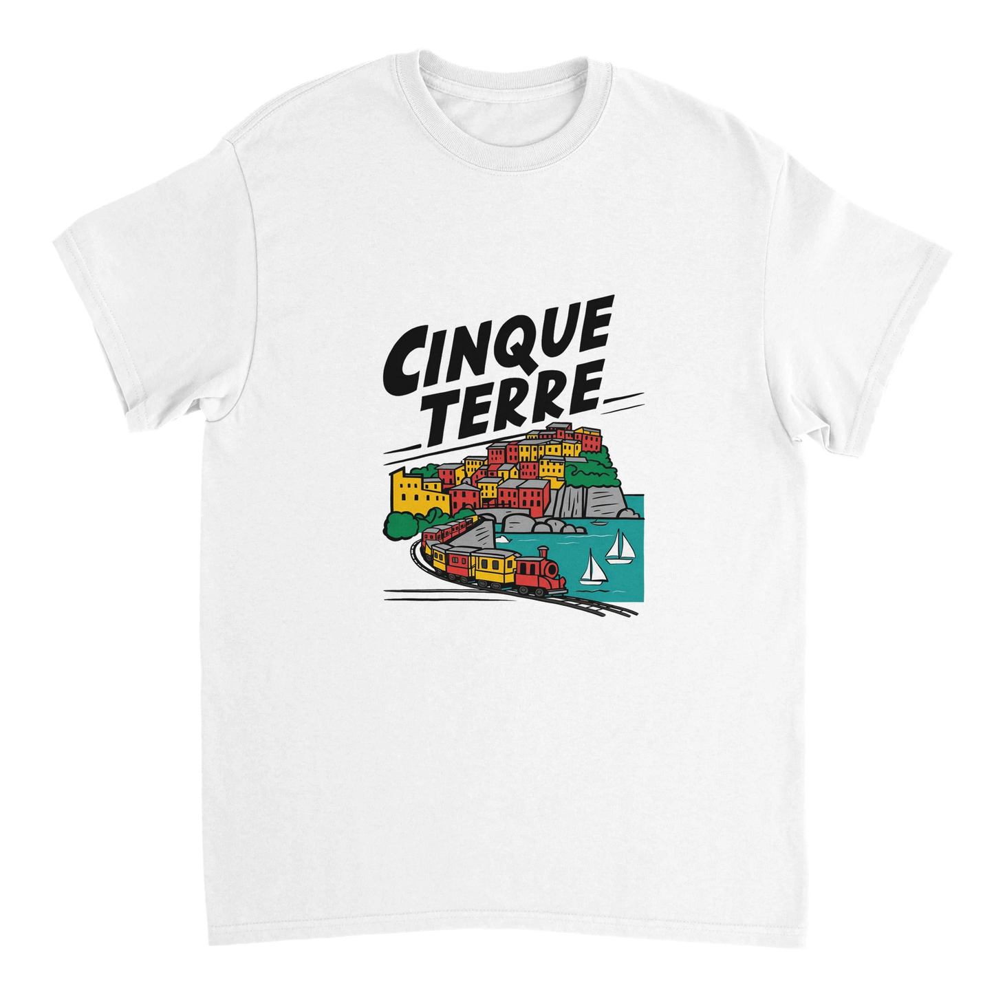 white Cinque Terre Italy Unisex Travel T-Shirt perfect for travelers and gift seekers