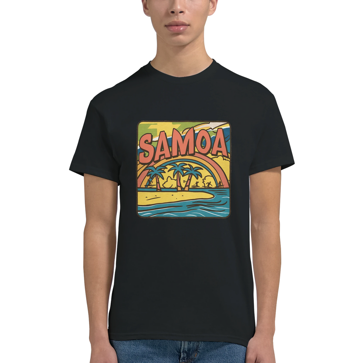 Samoa Unisex Travel T-Shirt featuring a man perfect for travelers and gift seekers