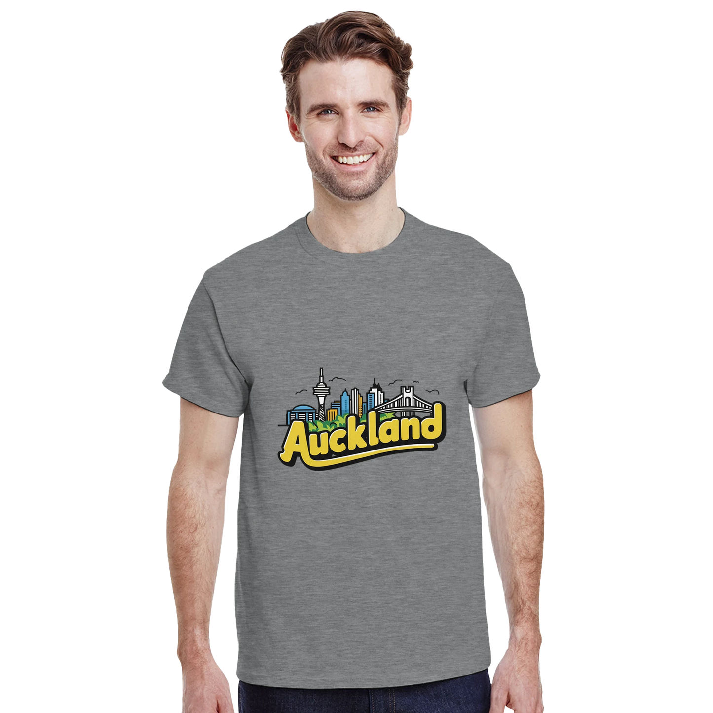 Auckland New Zealand Unisex Travel T-Shirt featuring a man perfect for travelers and gift seekers