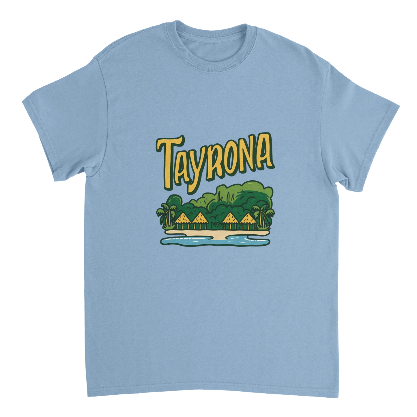 light blue Tayrona Colombia Unisex Travel T-Shirt perfect for travelers and gift seekers