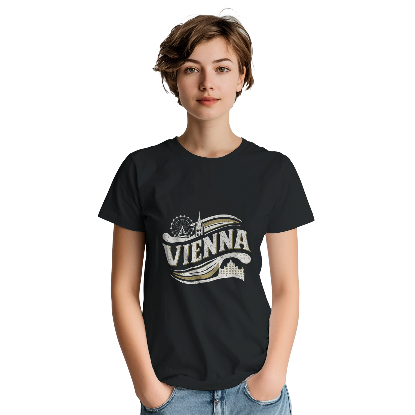 Vienna Austria Unisex Travel T-Shirt featuring a person perfect for travelers and gift seekers