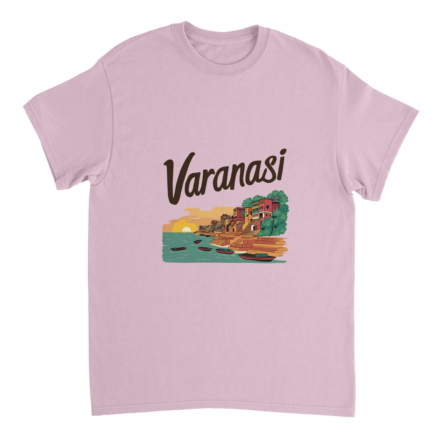 light pink Varanasi India Unisex Travel T-Shirt perfect for travelers and gift seekers