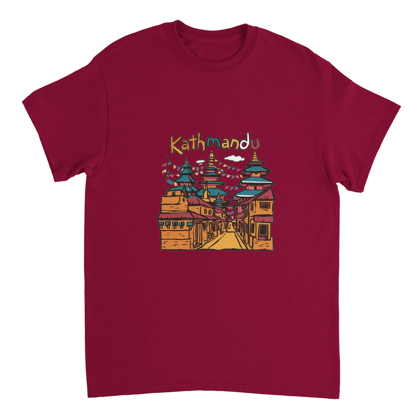 cardinal red Kathmandu Nepal Unisex Travel T-Shirt featuring a man perfect for travelers and gift seekers