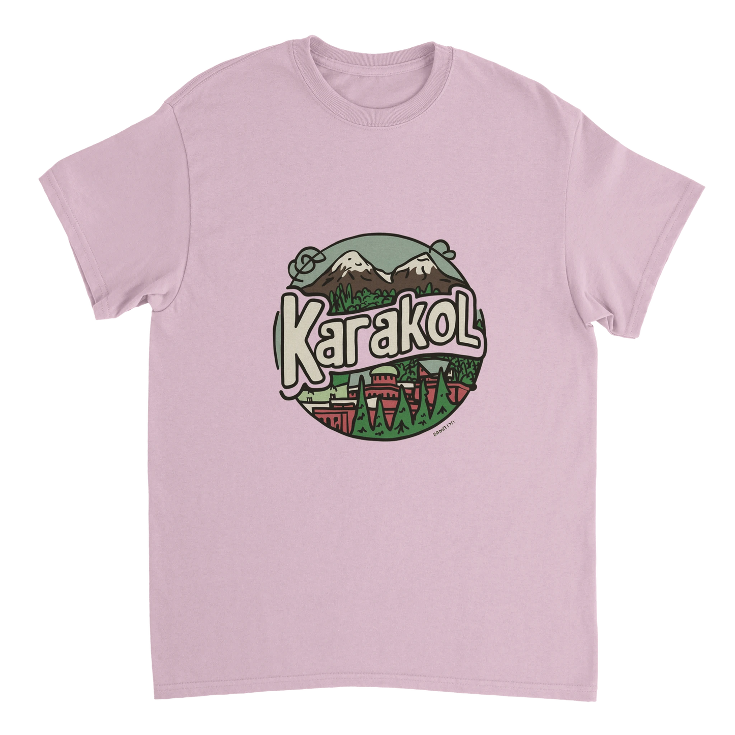 light pink Karakol Kyrgyzstan Unisex Travel T-Shirt perfect for travelers and gift seekers