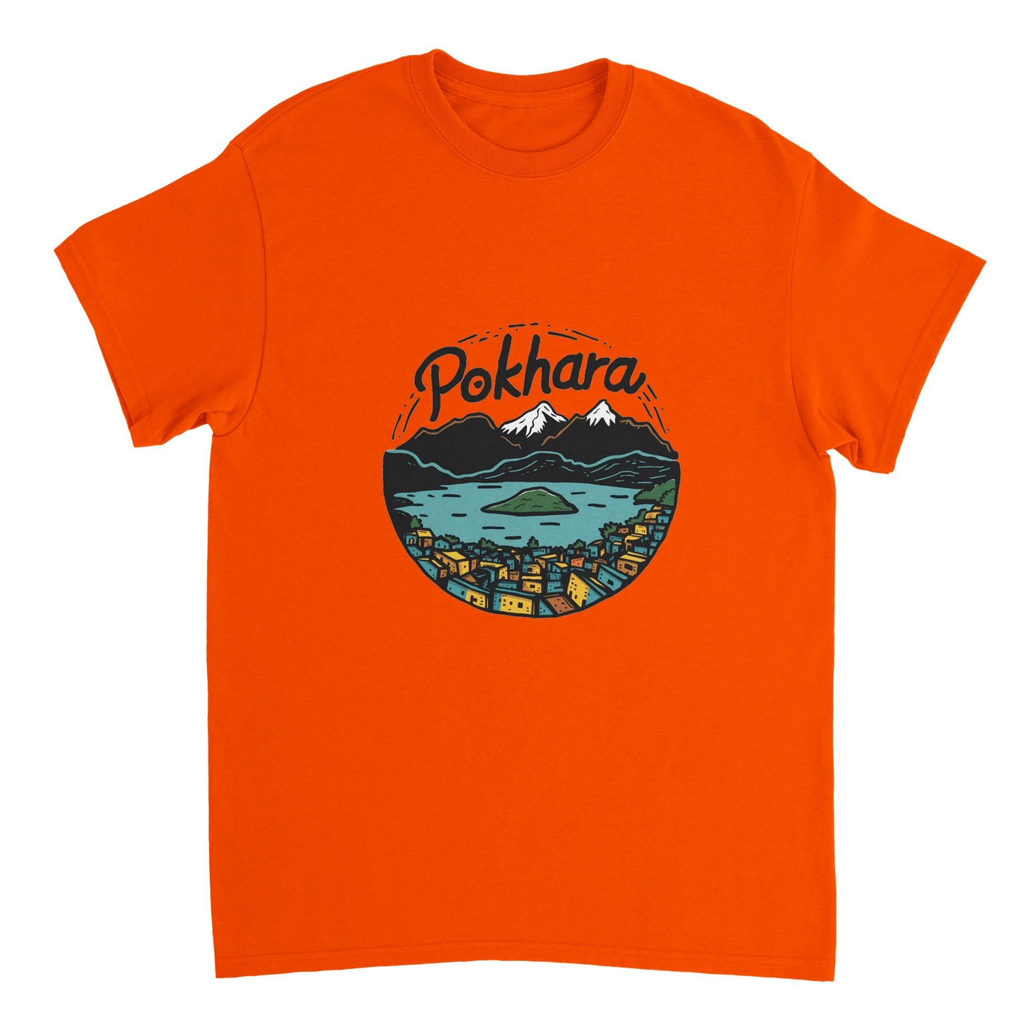 orange Pokhara Nepal Unisex Travel T-Shirt perfect for travelers and gift seekers
