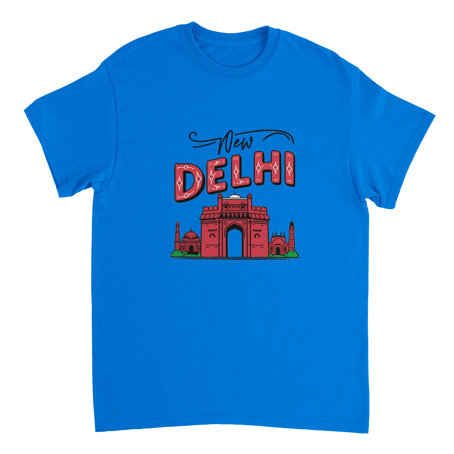 royal blue New Delhi India Unisex Travel T-Shirt perfect for travelers and gift seekers