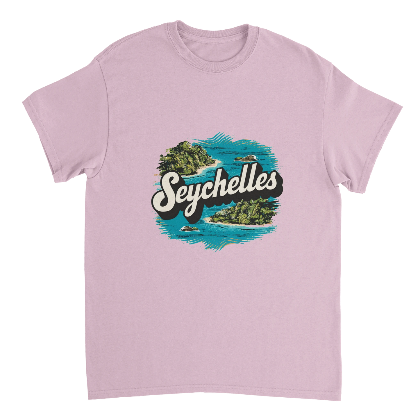 light pink Seychelles Unisex Travel T-Shirt perfect for travelers and gift seekers