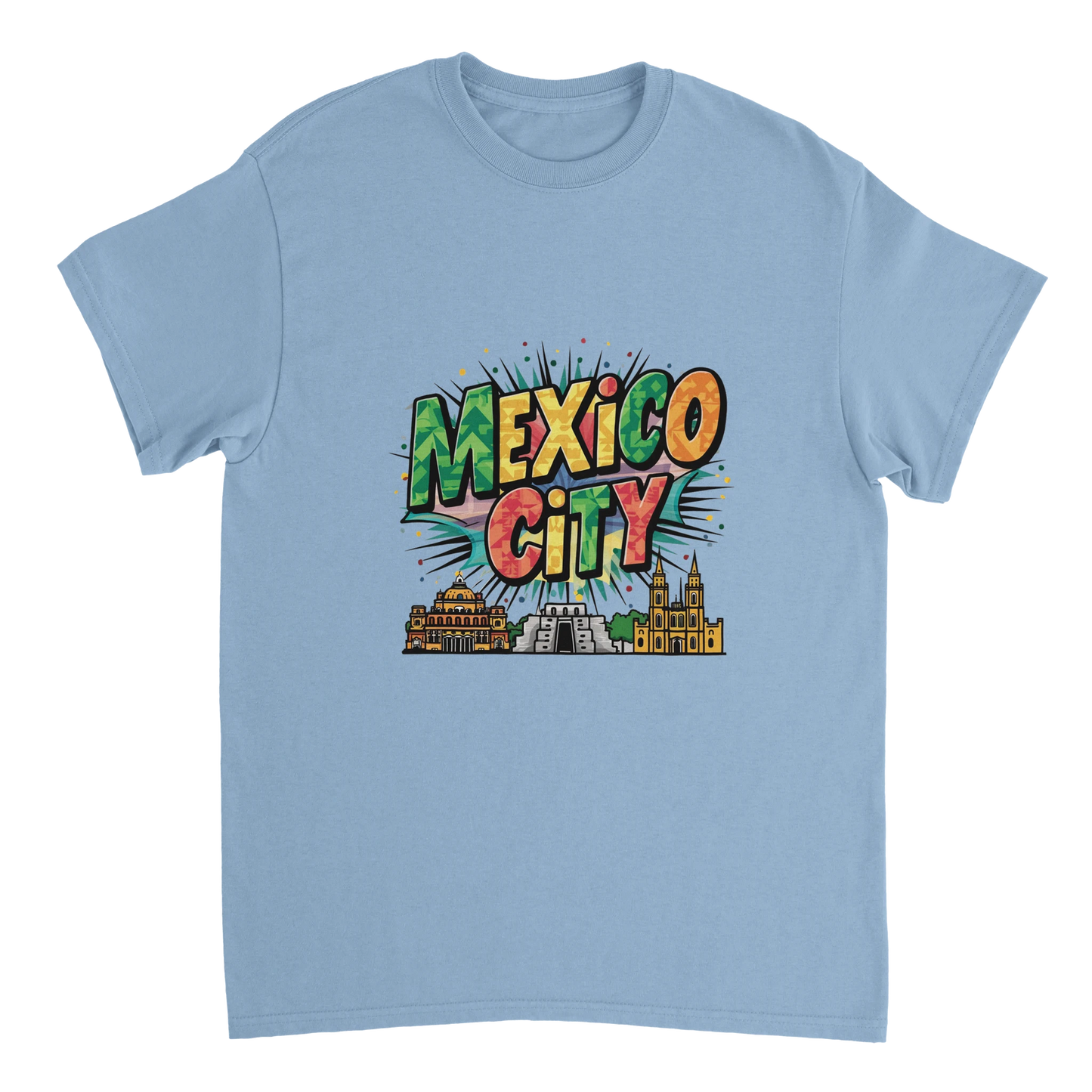 light blue Mexico City Unisex Travel T-Shirt perfect for travelers and gift seekers