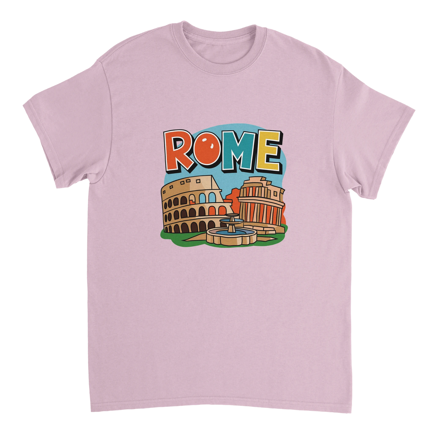 light pink Rome Italy Unisex Travel T-Shirt featuring a man perfect for travelers and gift seekers