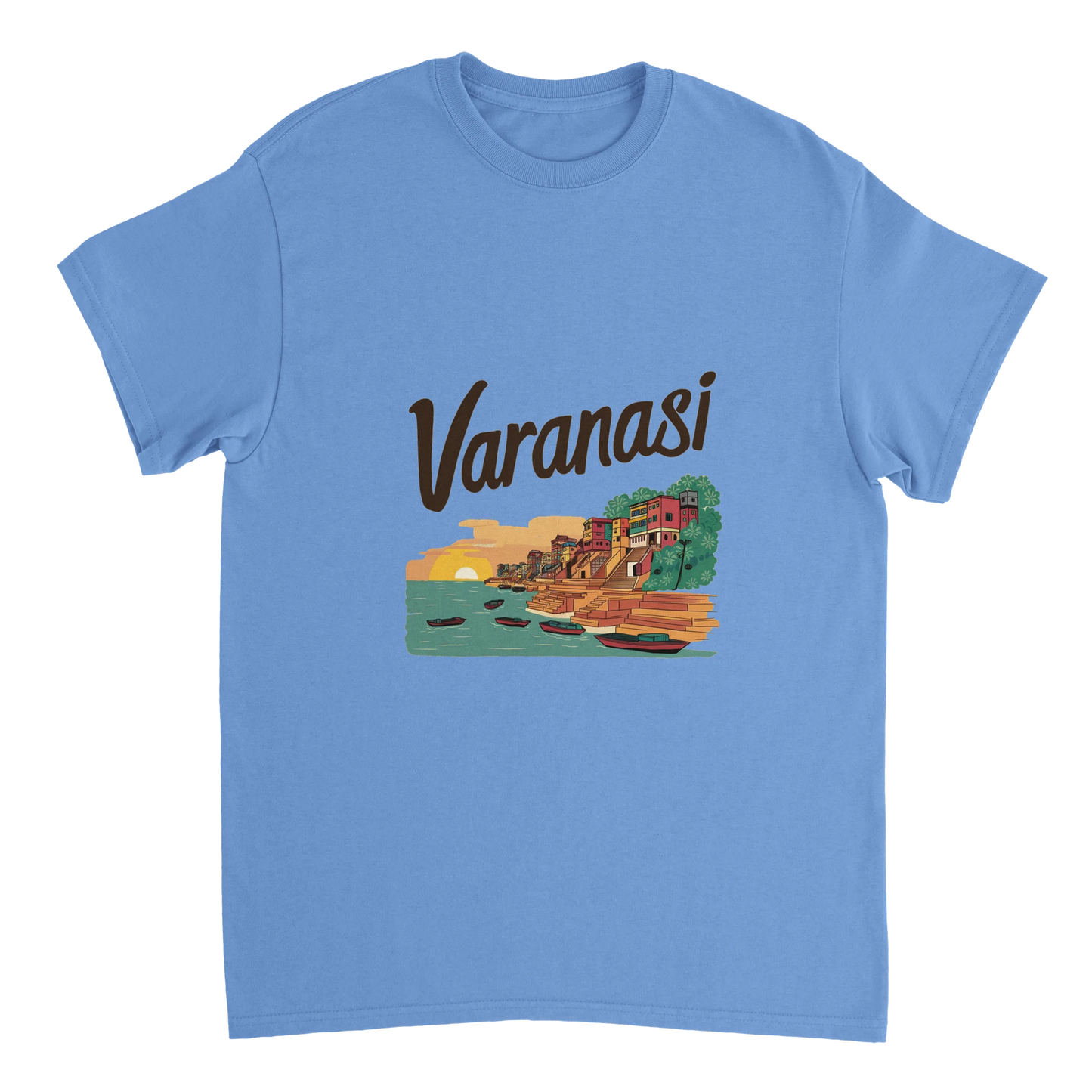 carolina blue Varanasi India Unisex Travel T-Shirt perfect for travelers and gift seekers
