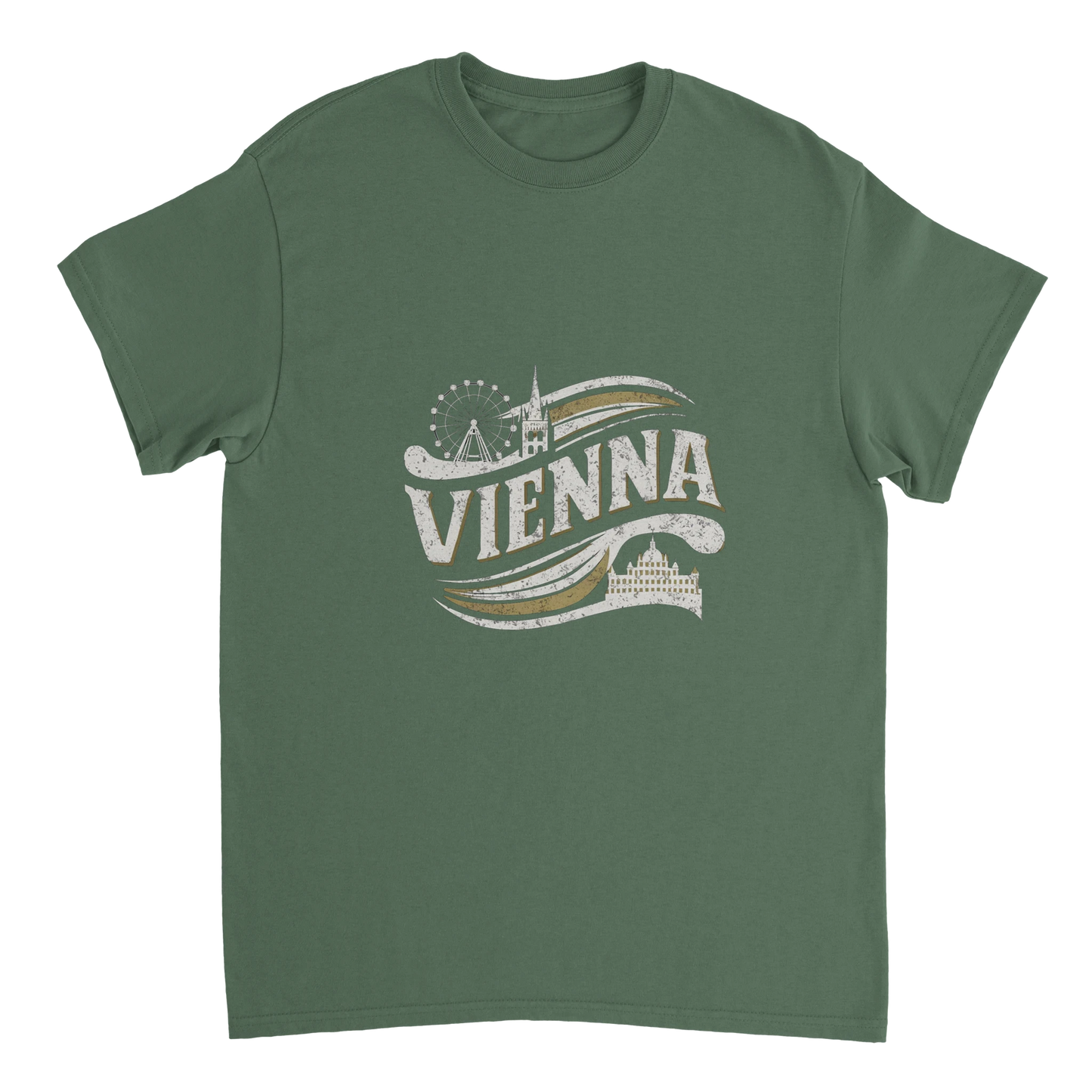 military green Vienna Austria Unisex Travel T-Shirt perfect for travelers and gift seekers