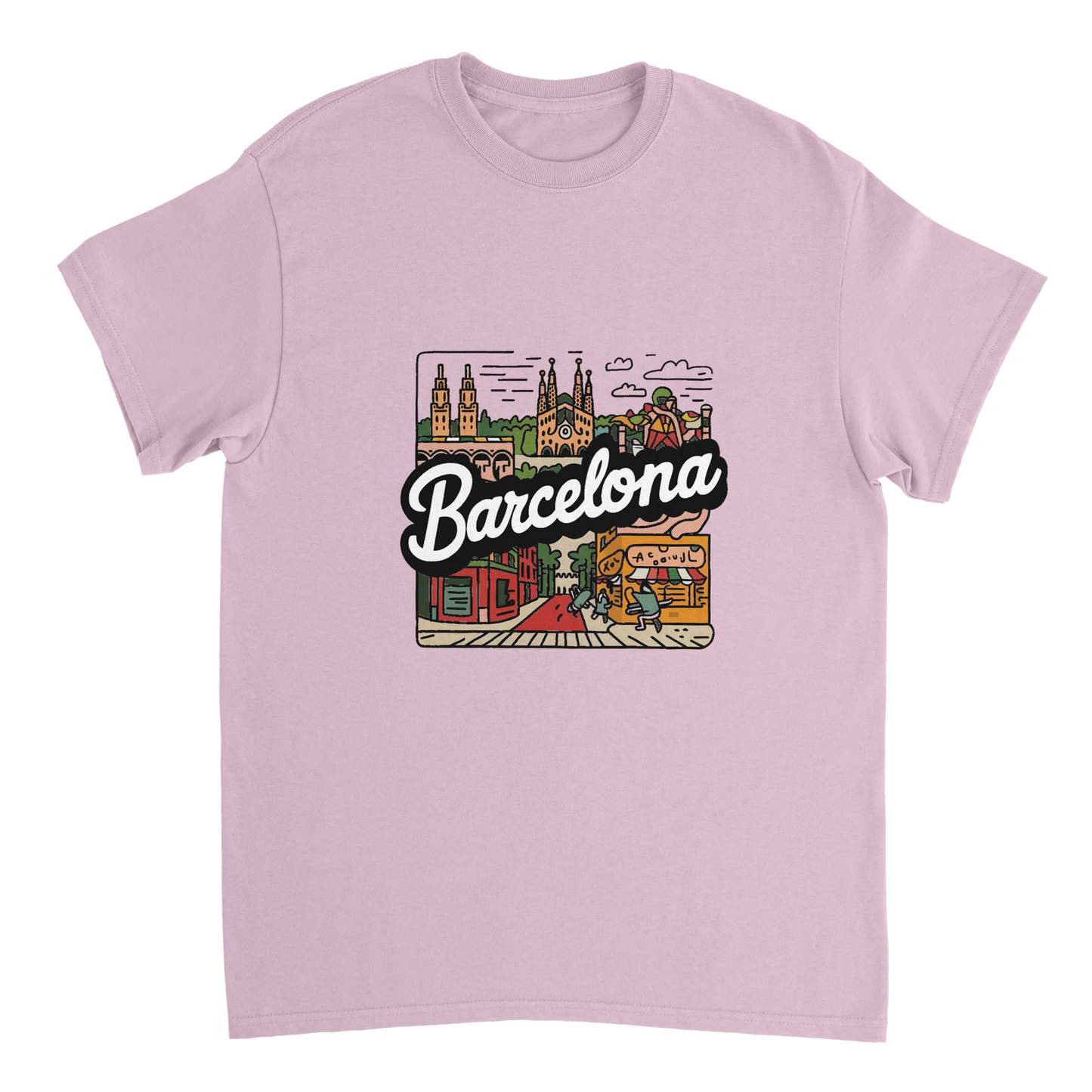 light pink Barcelona Spain Unisex Travel T-Shirt perfect for travelers and gift seekers