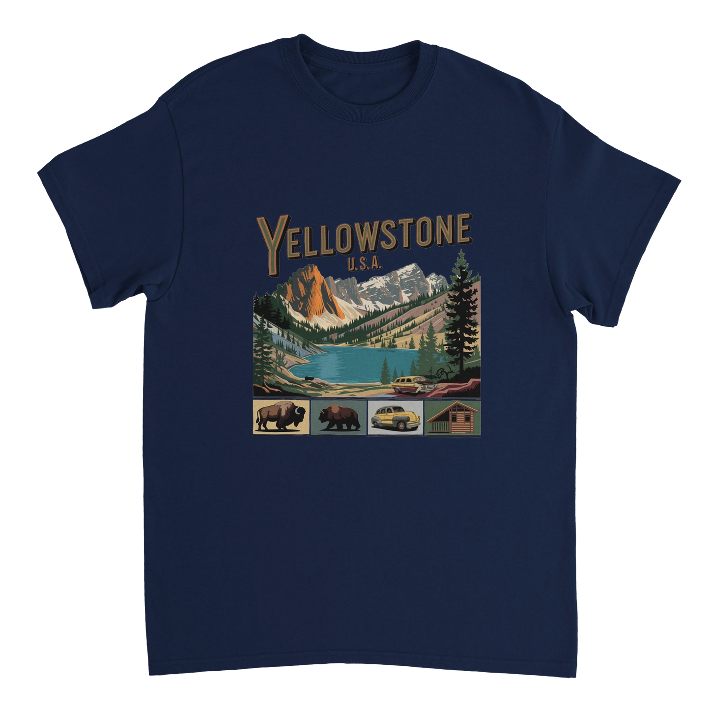 navy Yellowstone USA Unisex Travel T-Shirt perfect for travelers and gift seekers