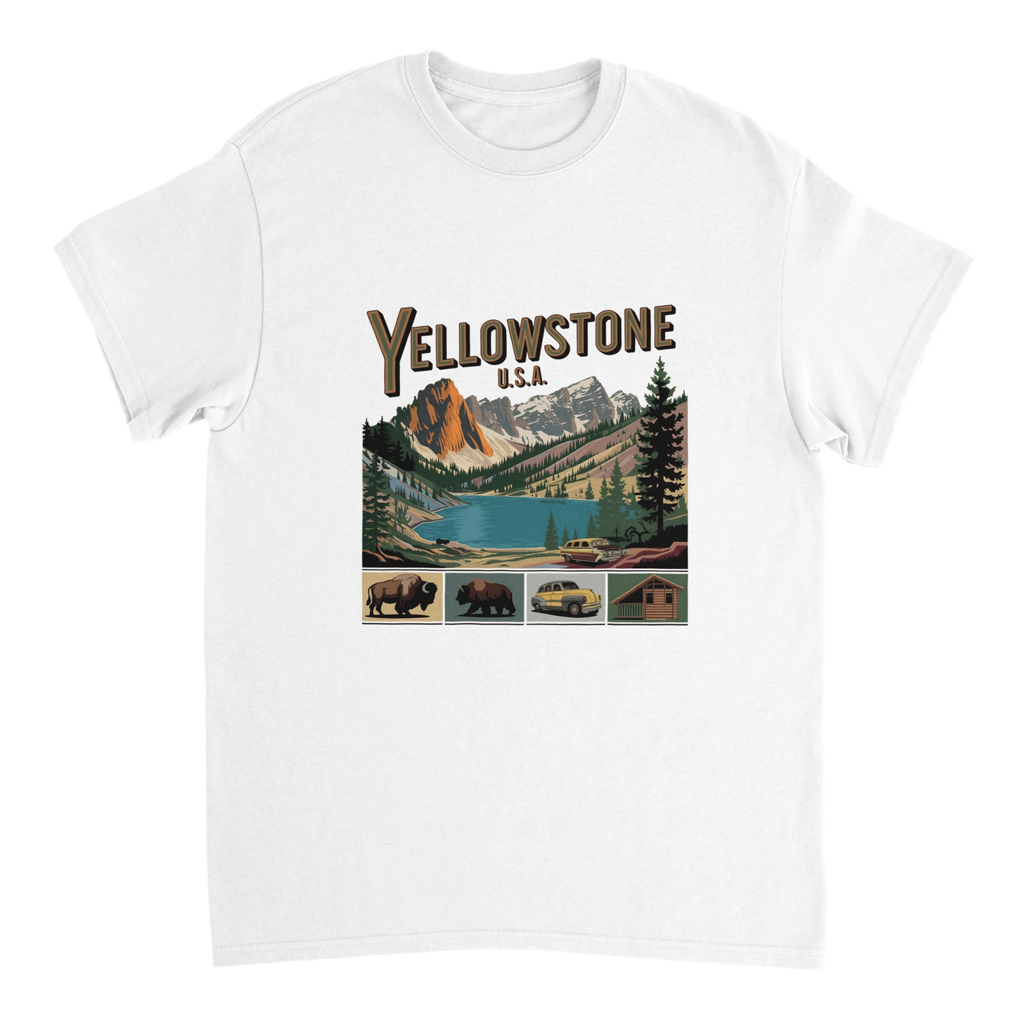 white Yellowstone USA Unisex Travel T-Shirt perfect for travelers and gift seekers