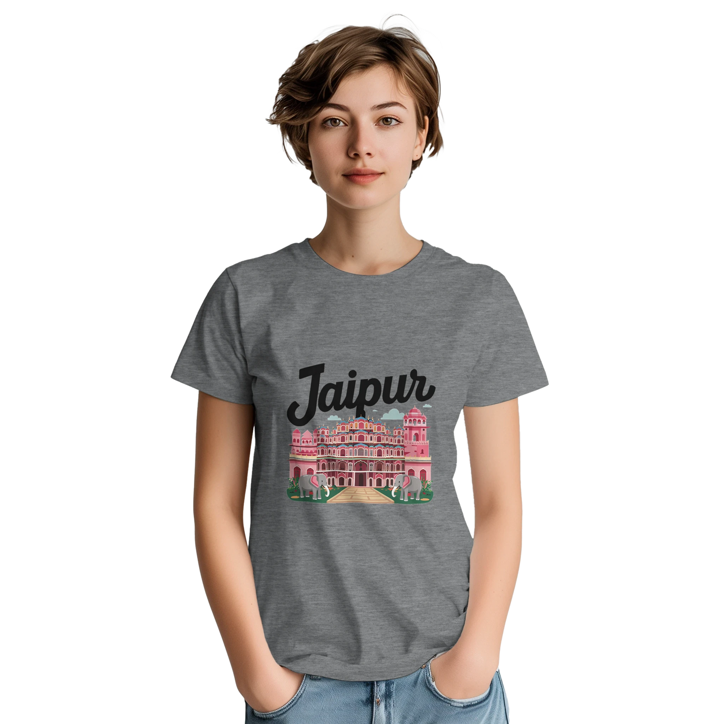 Jaipur India Unisex Travel T-Shirt featuring a person perfect for travelers and gift seekers