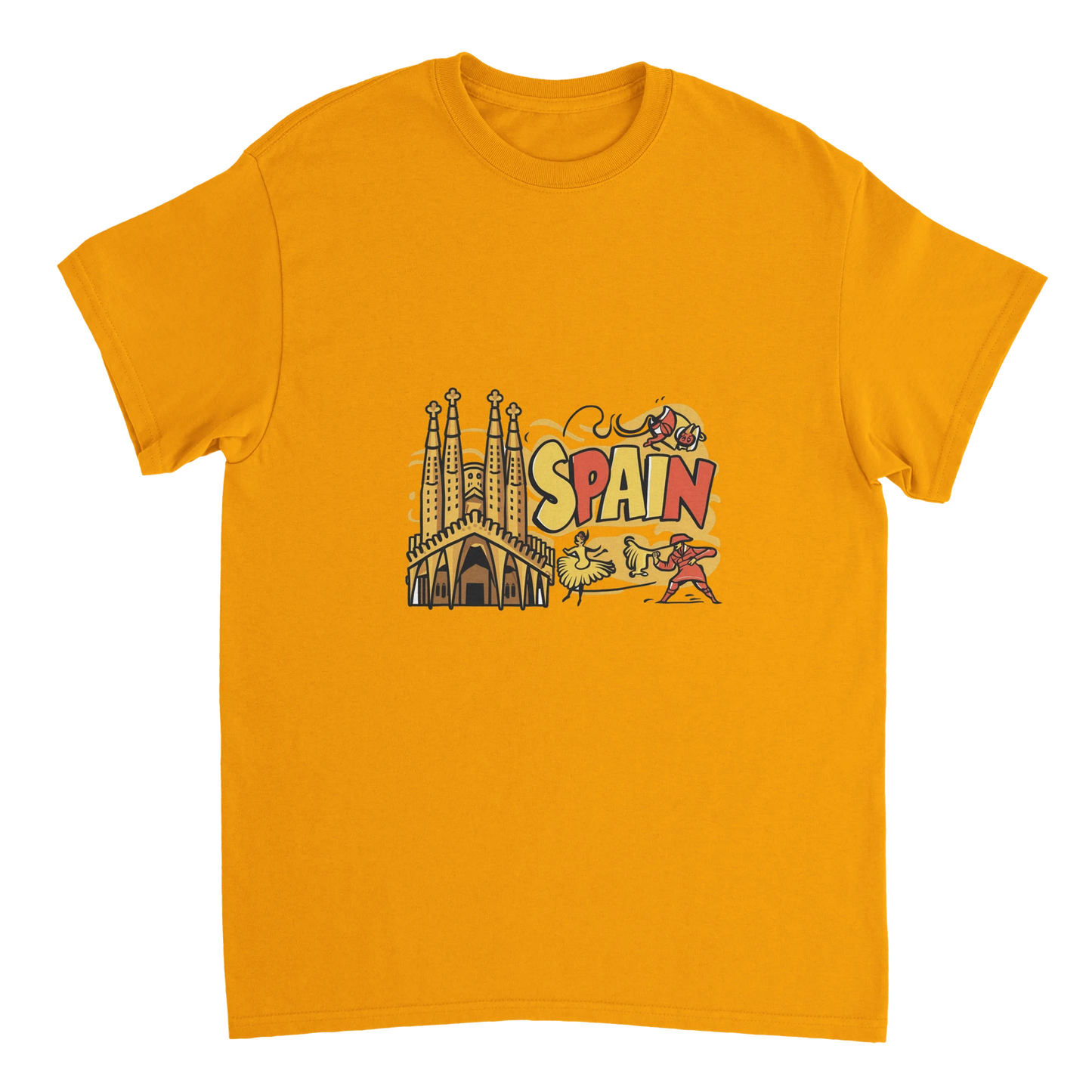 gold Spain Unisex Travel T-Shirt perfect for travelers and gift seekers