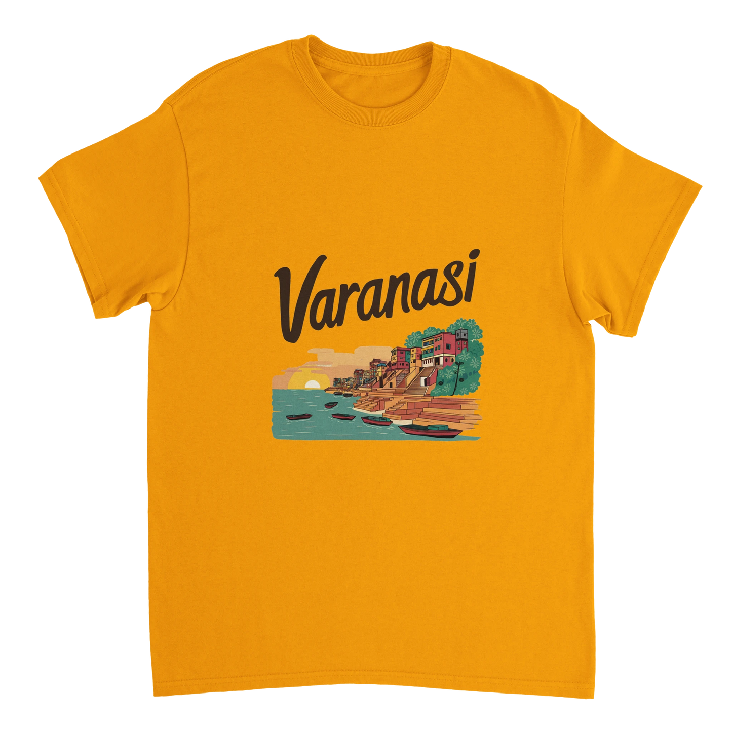 gold Varanasi India Unisex Travel T-Shirt perfect for travelers and gift seekers
