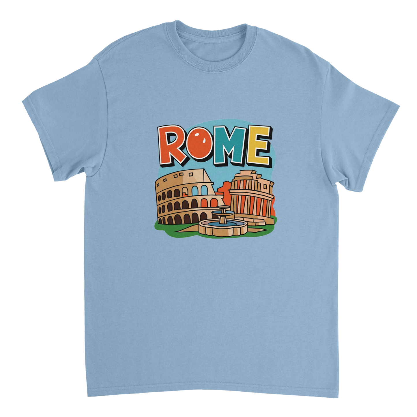 light blue Rome Italy Unisex Travel T-Shirt perfect for travelers and gift seekers