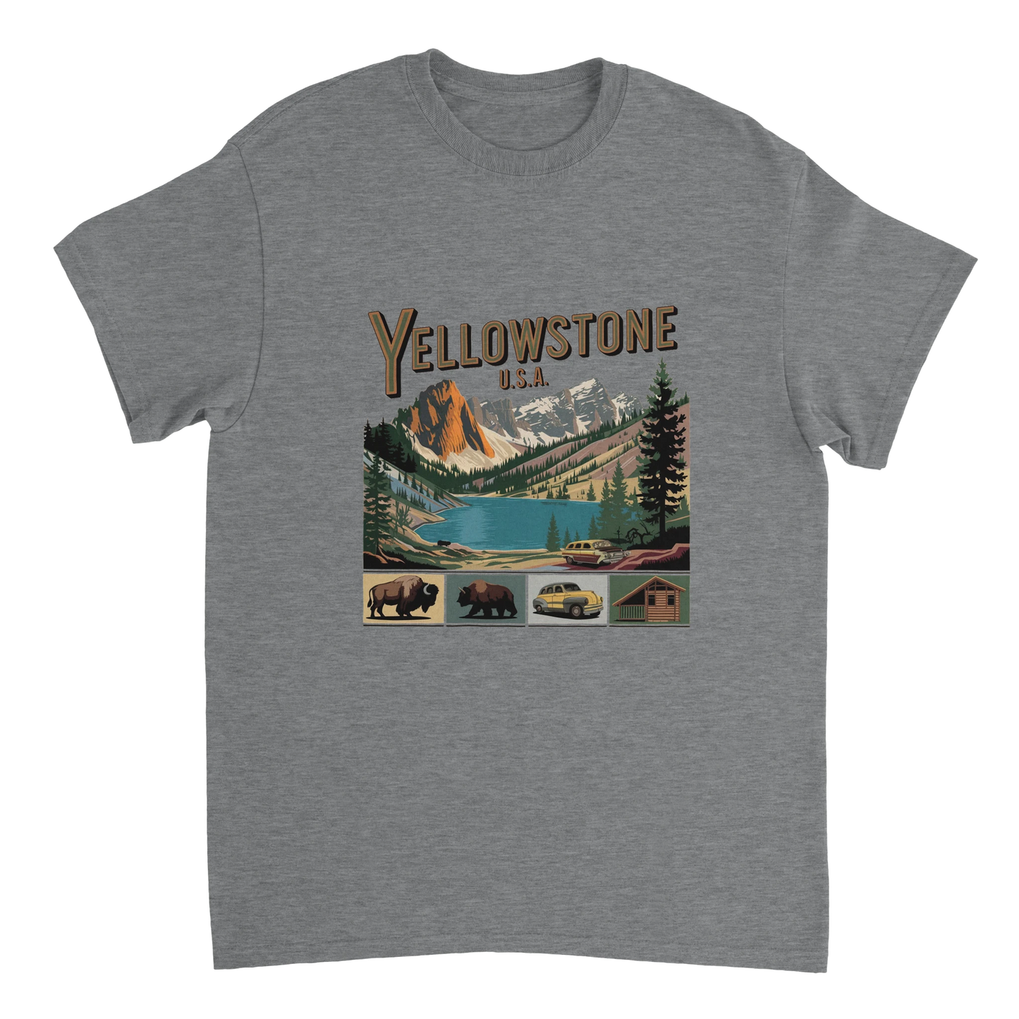 sport grey Yellowstone USA Unisex Travel T-Shirt perfect for travelers and gift seekers