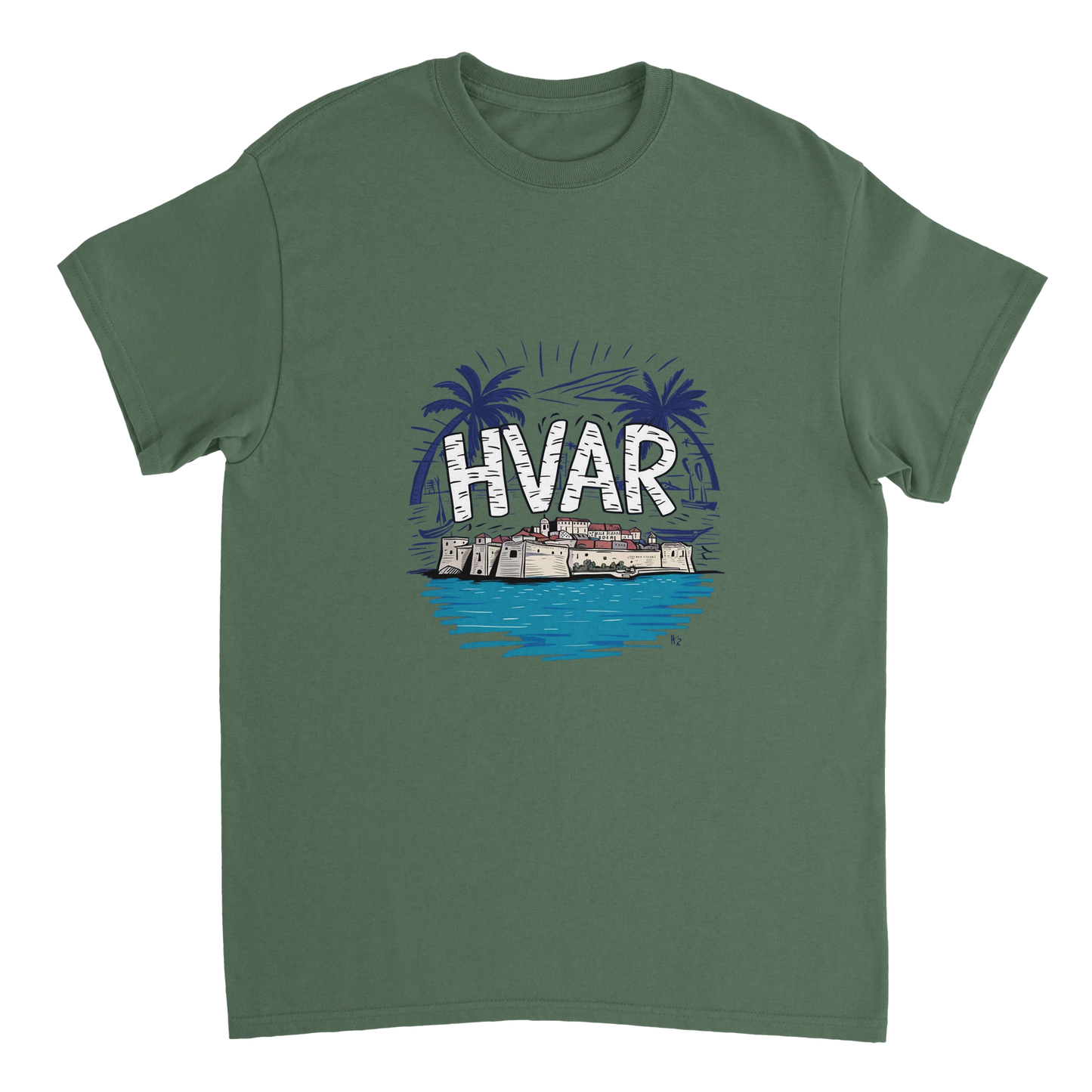 military green Hvar Croatia Unisex Travel T-Shirt perfect for travelers and gift seekers