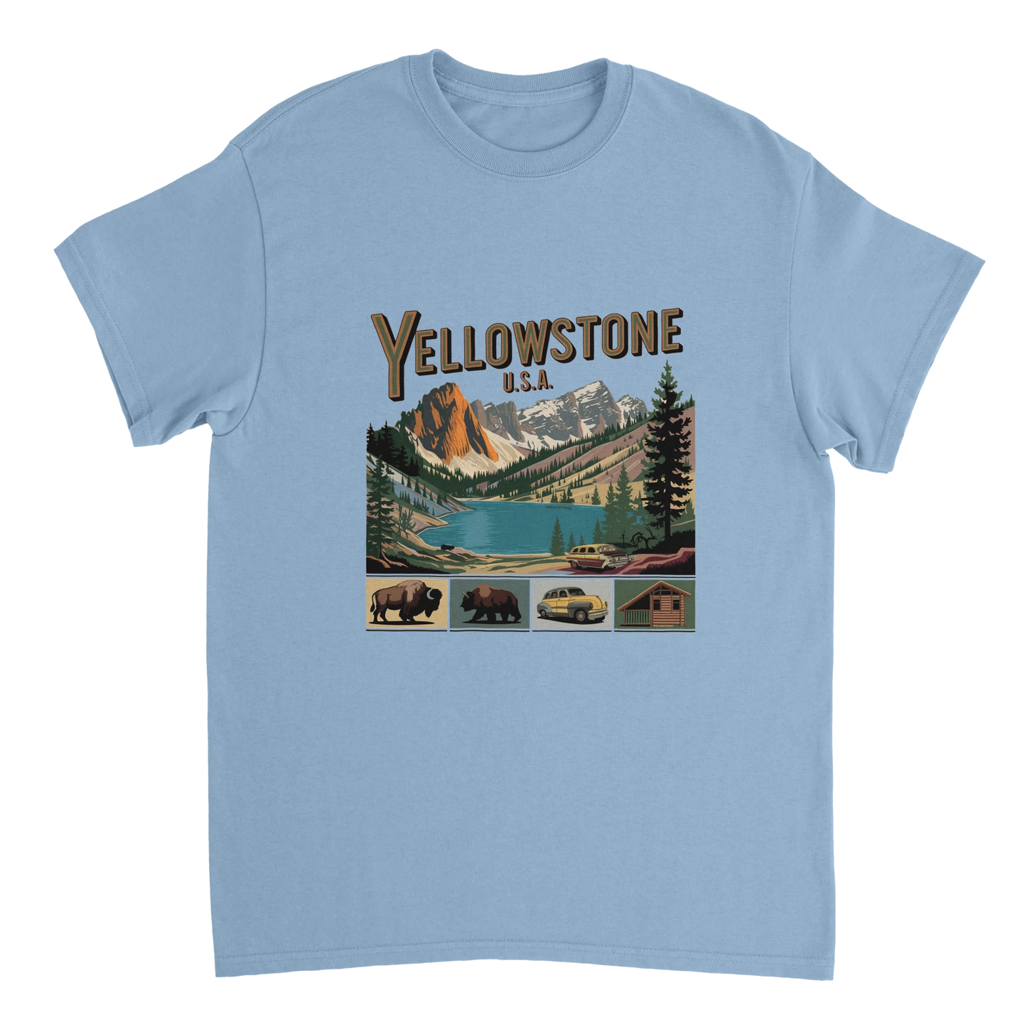 light blue Yellowstone USA Unisex Travel T-Shirt perfect for travelers and gift seekers