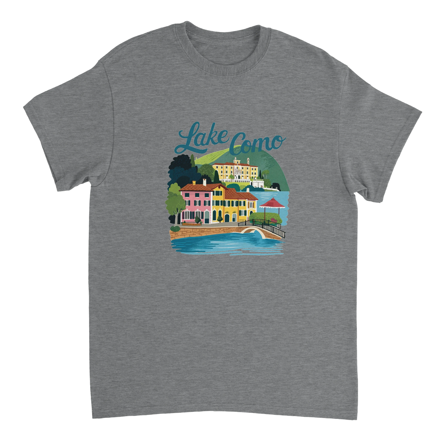 sport grey Lake Como Italy Unisex Travel T-Shirt perfect for travelers and gift seekers