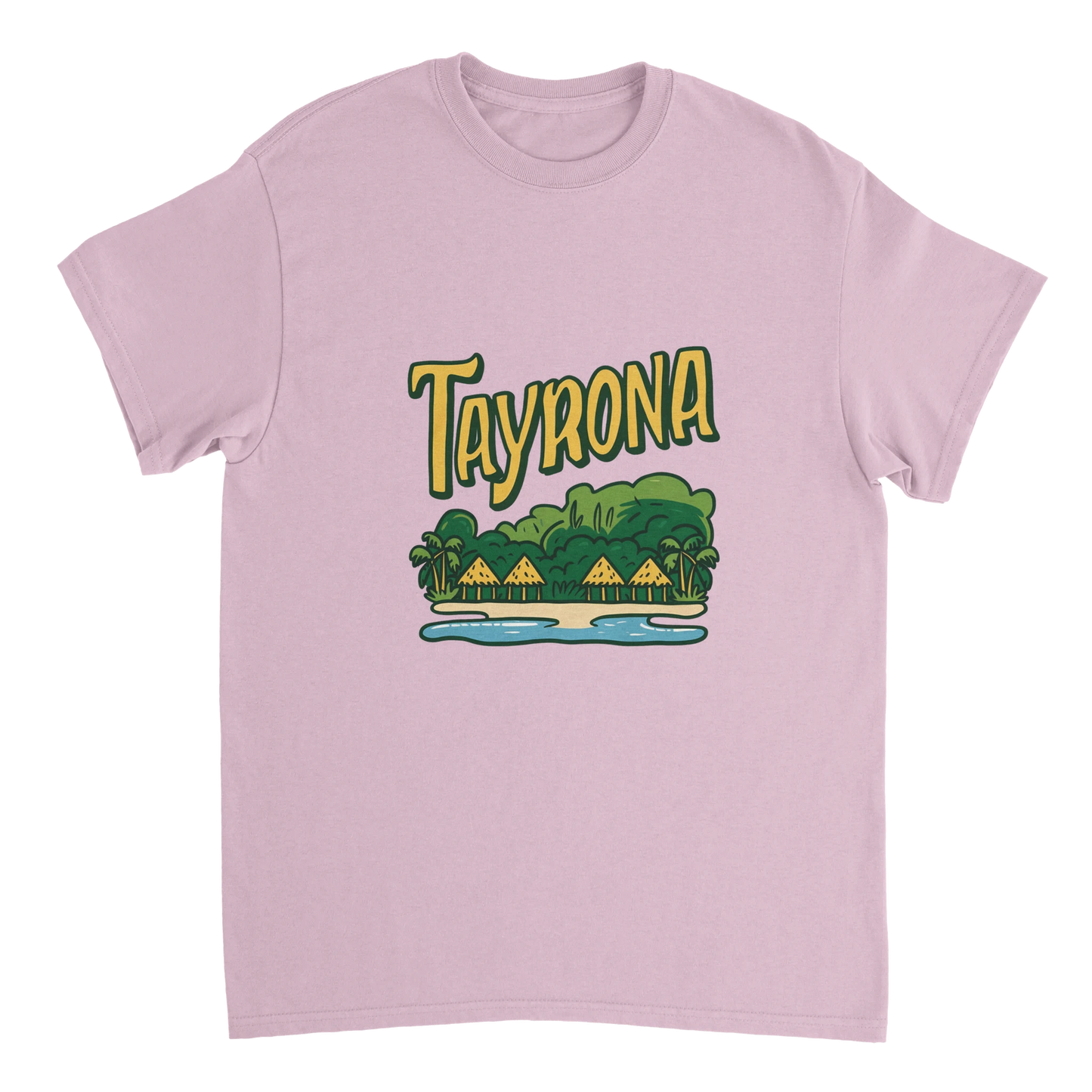 light pink Tayrona Colombia Unisex Travel T-Shirt perfect for travelers and gift seekers