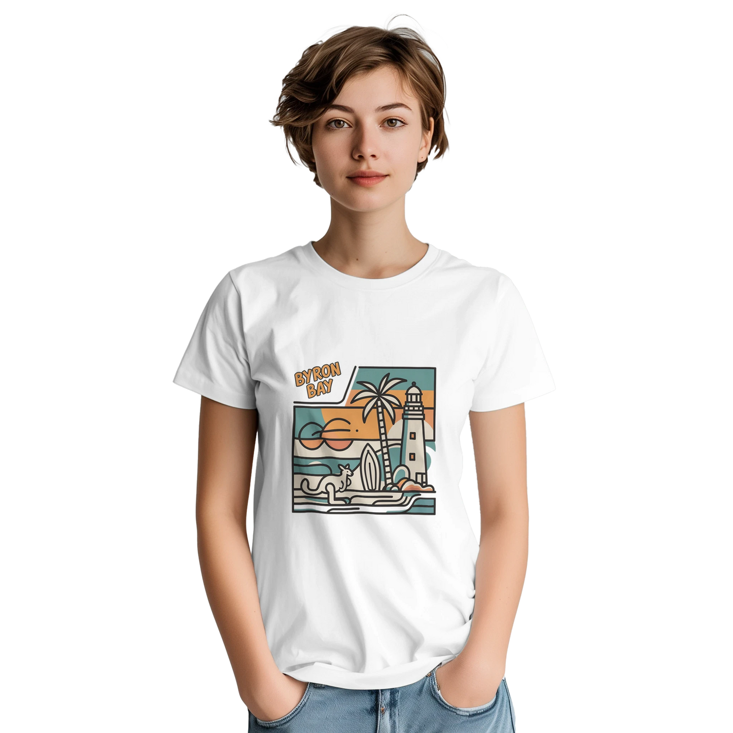 Byron Bay Australia Unisex Travel T-Shirt featuring a person perfect for travelers and gift seekers