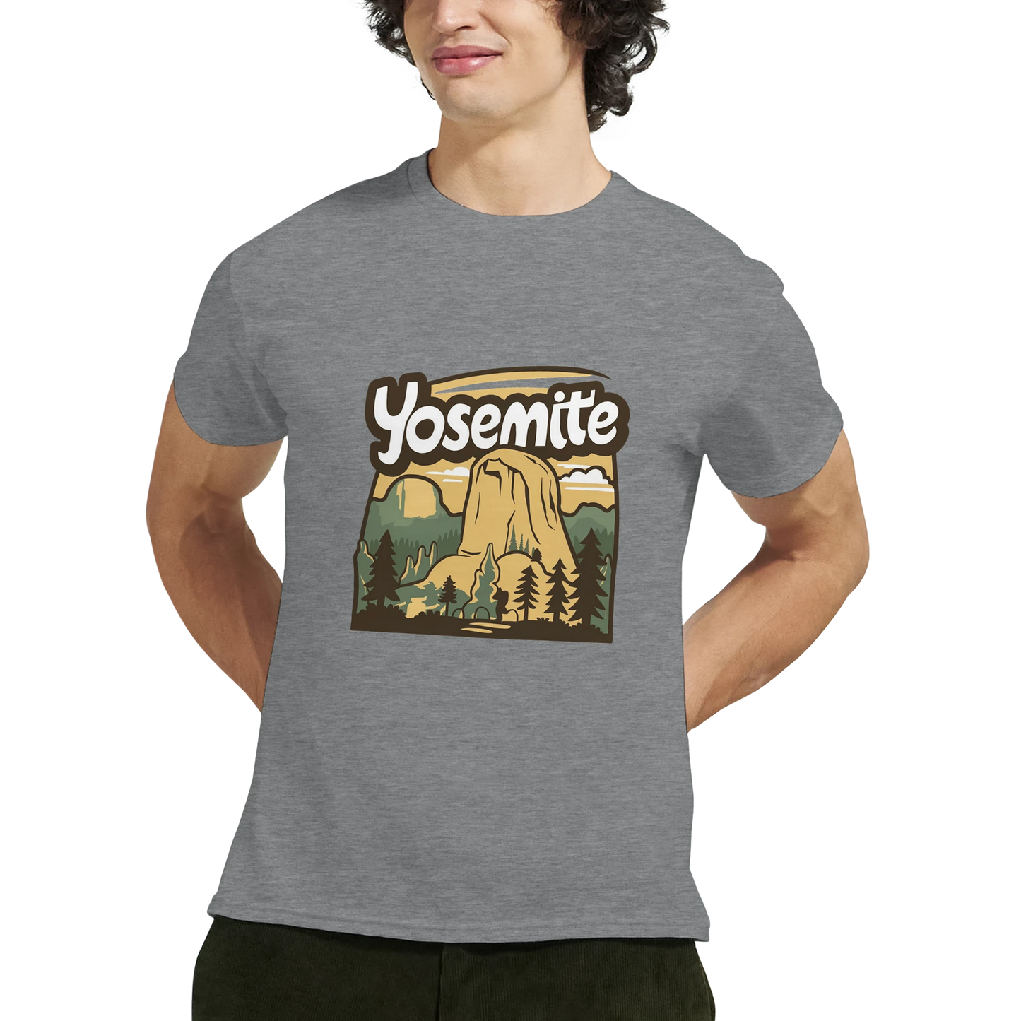 Yosemite USA Unisex Travel T-Shirt featuring a man perfect for travelers and gift seekers