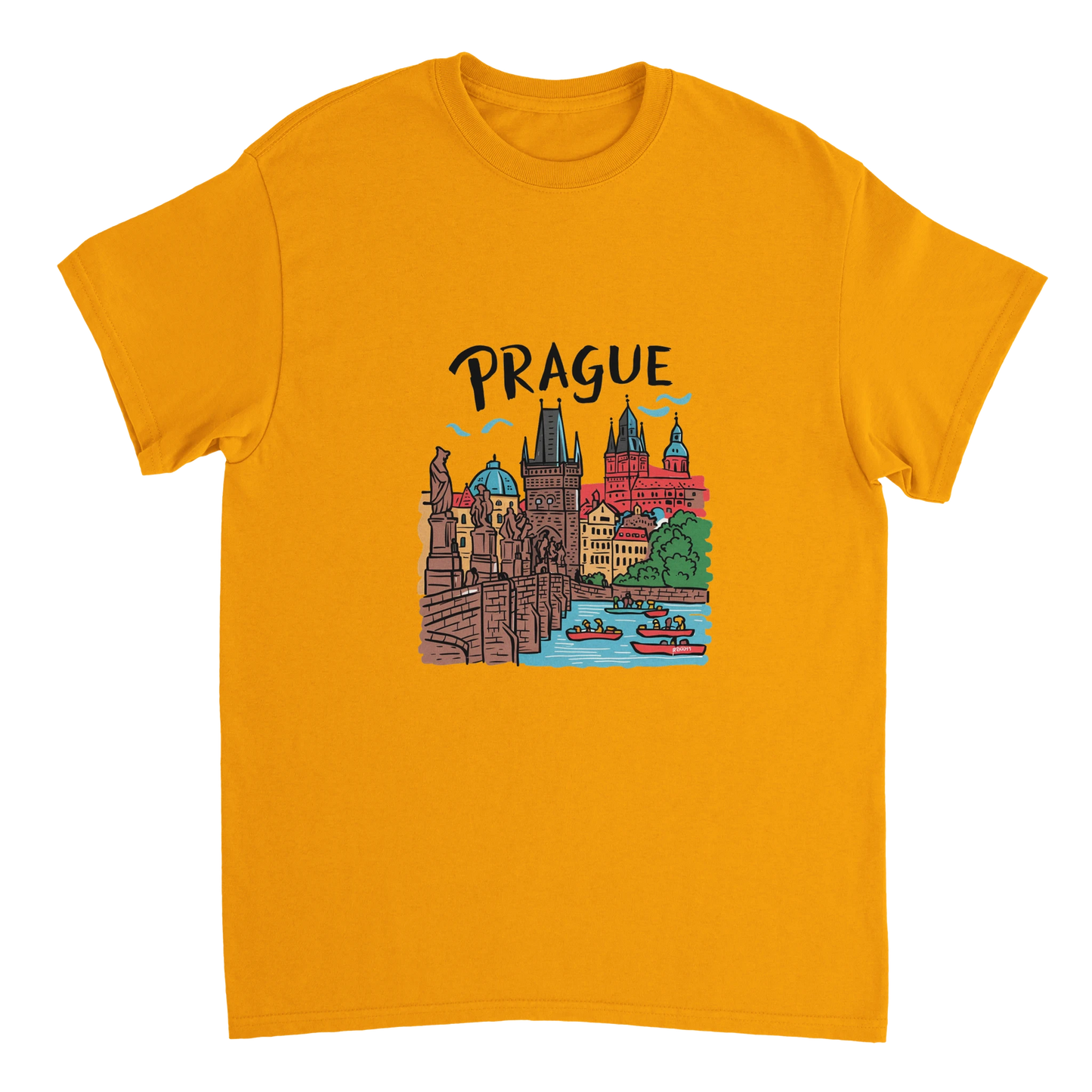 gold Prague Czechia Unisex Travel T-Shirt perfect for travelers and gift seekers