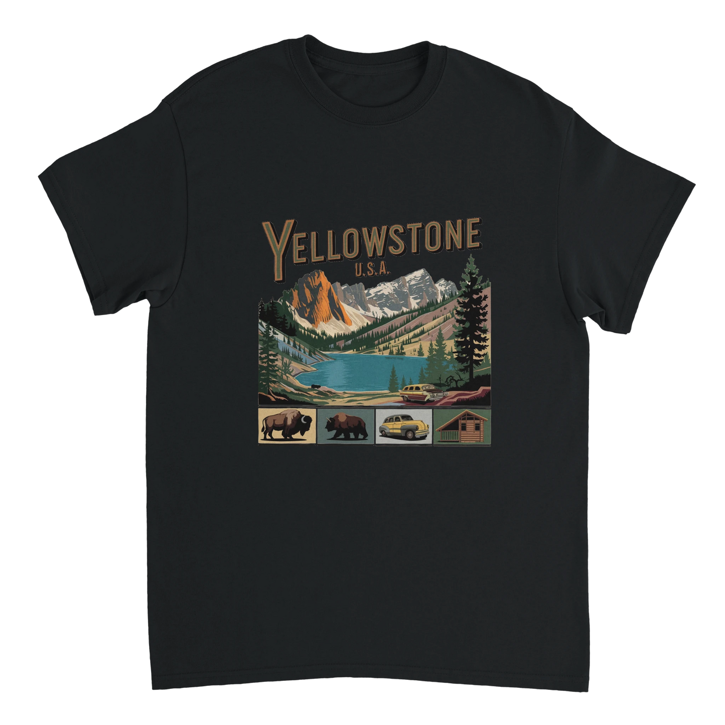 black Yellowstone USA Unisex Travel T-Shirt perfect for travelers and gift seekers